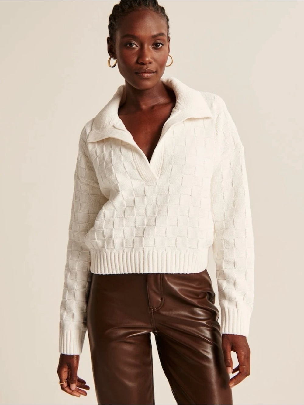 Abercrombie & Fitch Cream Basketweave Cowl Pullover